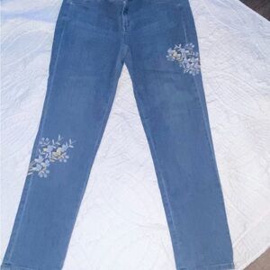 J. Jill Blue Straight Leg Jeans with Floral Embroidery